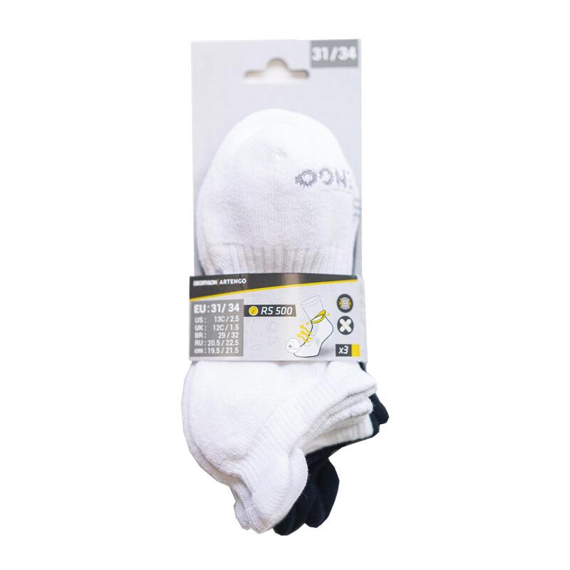 MEIAS DE CANO BAIXO CRIANÇA DECATHLON RS 500 PRETO PRETO CINZA (3 PARES)