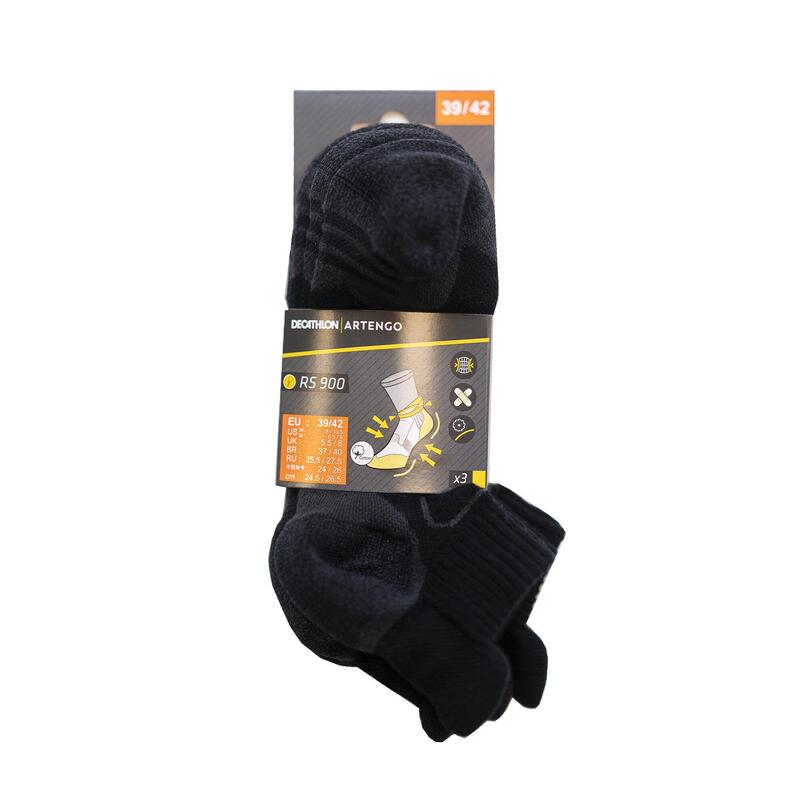 Nízké tenisové ponožky RS900 černé a šedé 3 páry 