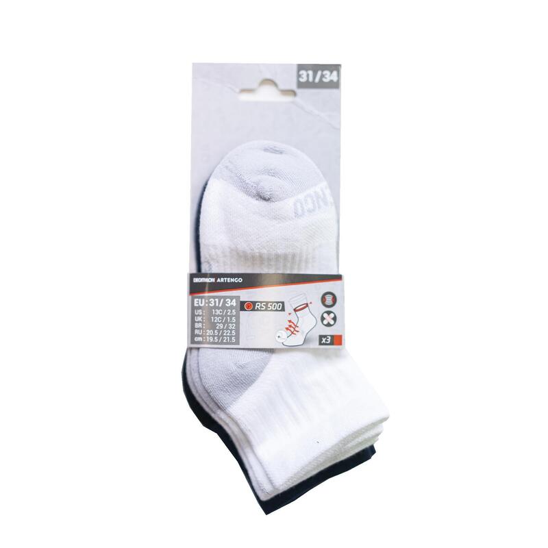 Calcetines media caña Niños Pack de 3 Artengo RS 500 blanco azul marino