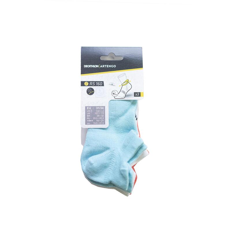 Dětské nízké tenisové ponožky RS160 modré, bílé a korálové 3 páry 