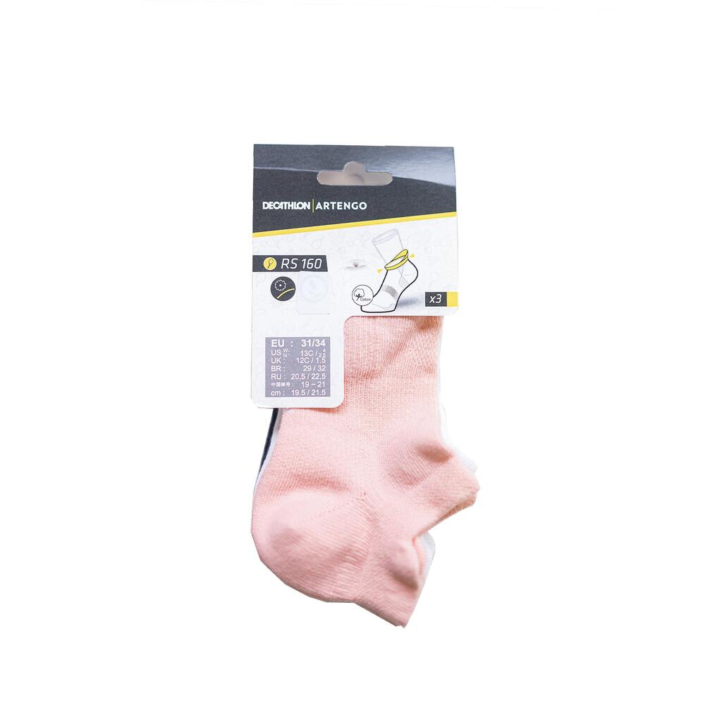 Kids' Low Sports Socks Tri-Pack RS 160 - Grey/Peach/Pink