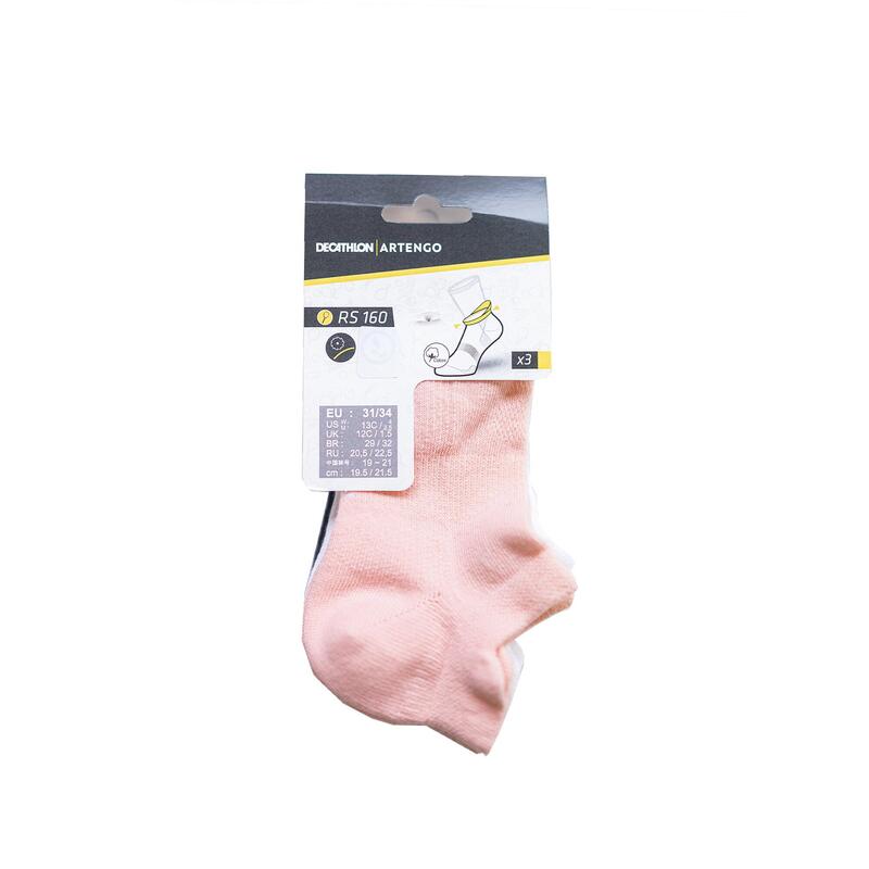Calcetines cortos de tenis Niños Pack de 3 Artengo RS 160 rosa
