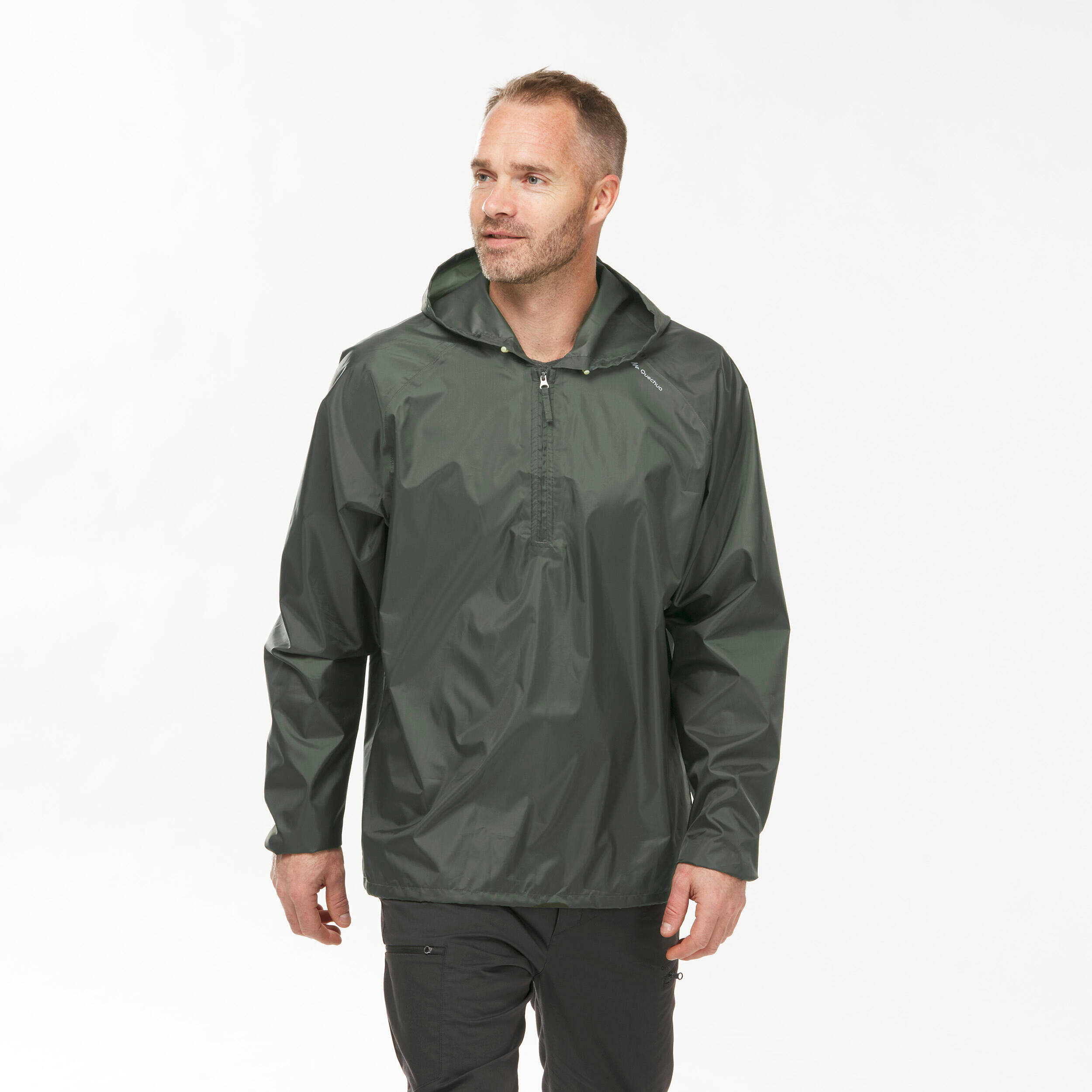Men Half Zip Rain Jacket with Storage Pouch Urban Green - NH100