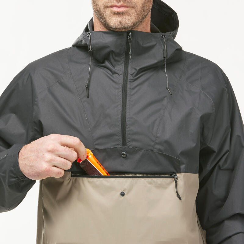 Férfi kabát túrázáshoz NH150, vízhatlan, fekete, bézs