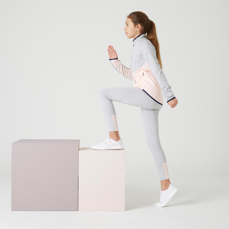 Tuta bambina ginnastica S 500 poliestere grigio-rosa