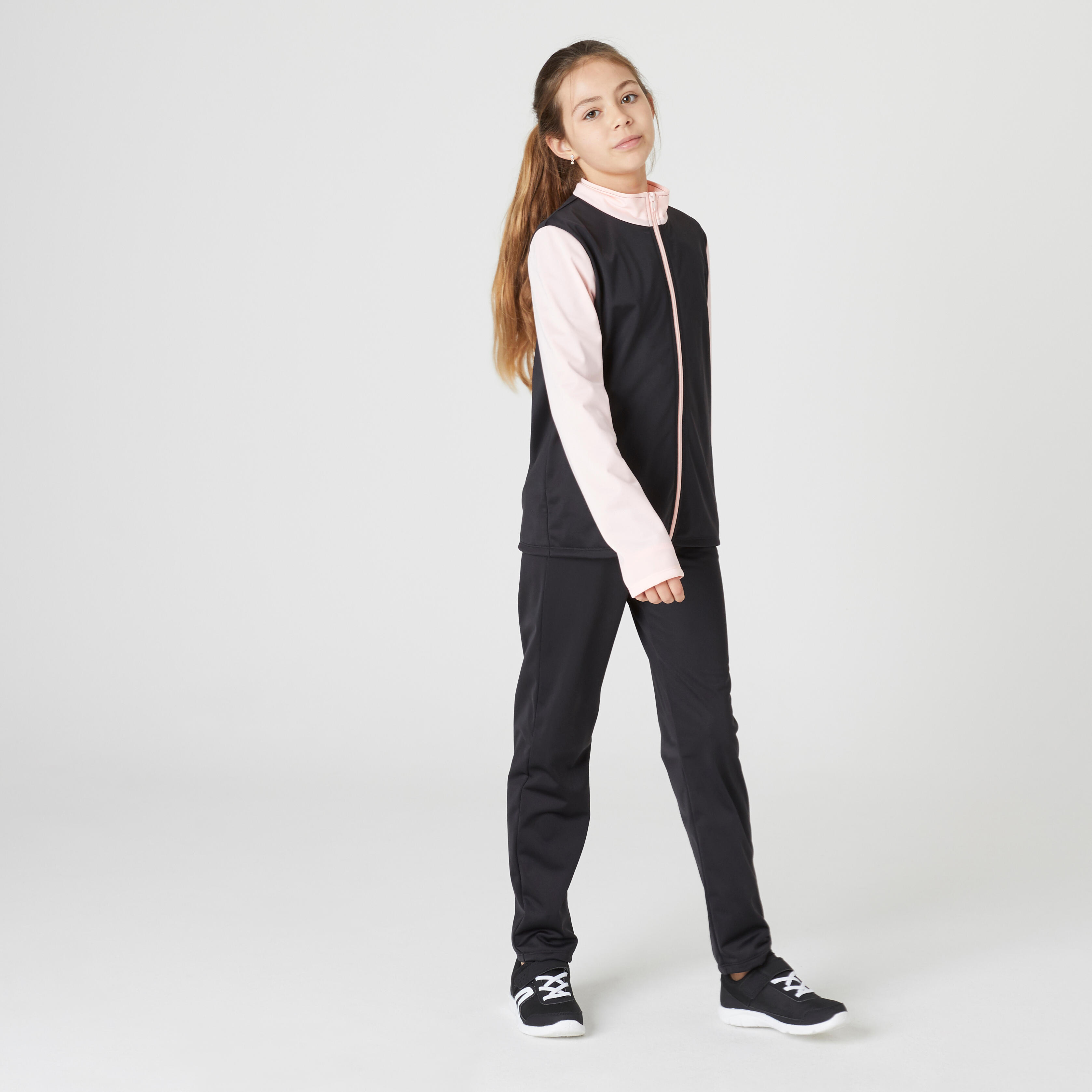 DOMYOS Dievčenská hrejivá súprava GYM'Y S500 na cvičenie ružovo-čierna 10-11 r (141-148 cm) · záber 3