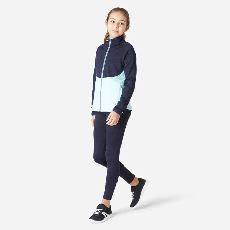 Girls' Warm Breathable Synthetic Gym Tracksuit - Navy Blue/Green