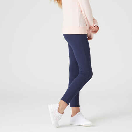 Girls' Basic French Terry Cotton Warm Leggings - Navy