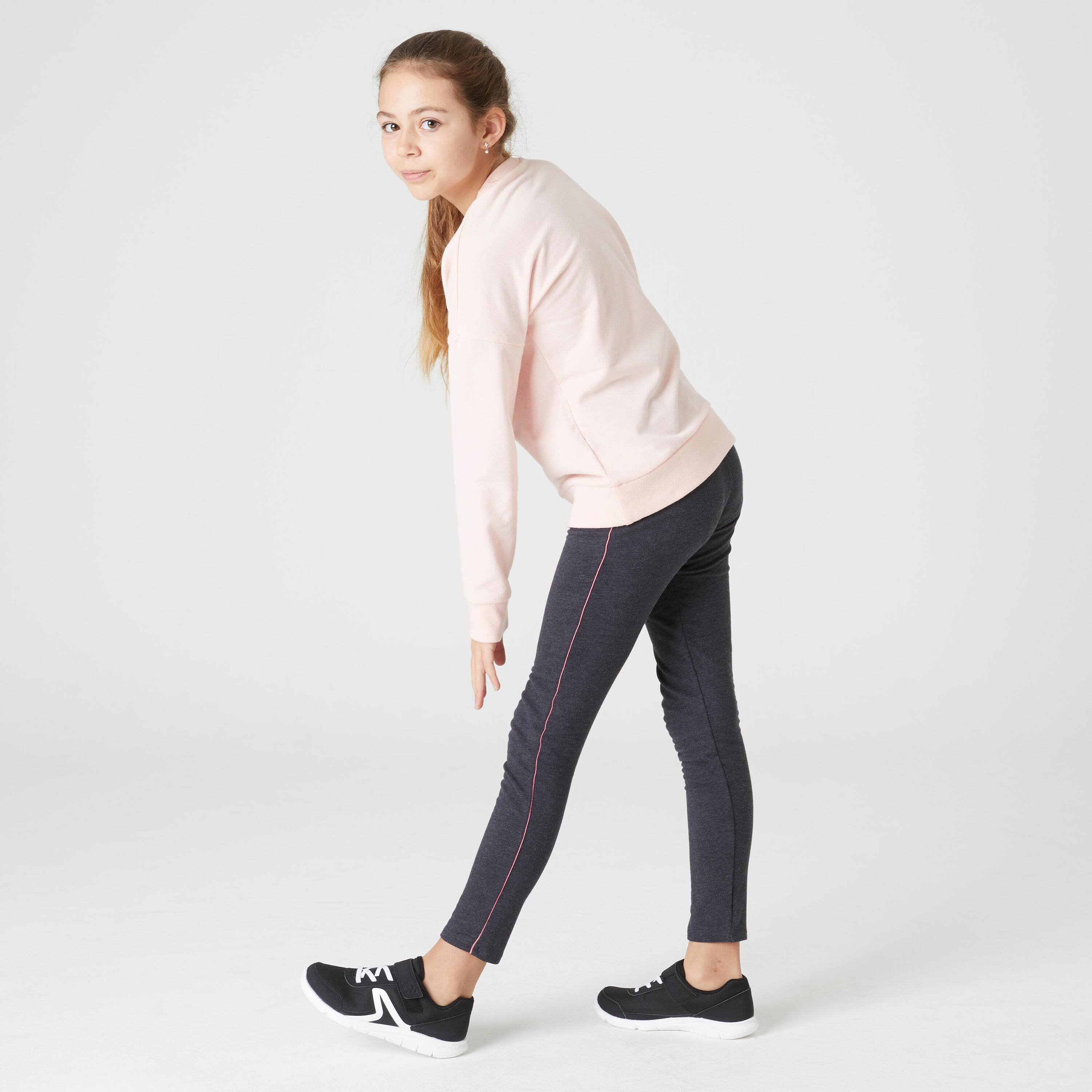 Girls' Warm French Terry Cotton Leggings Basic - Dark Grey Marl 2/6