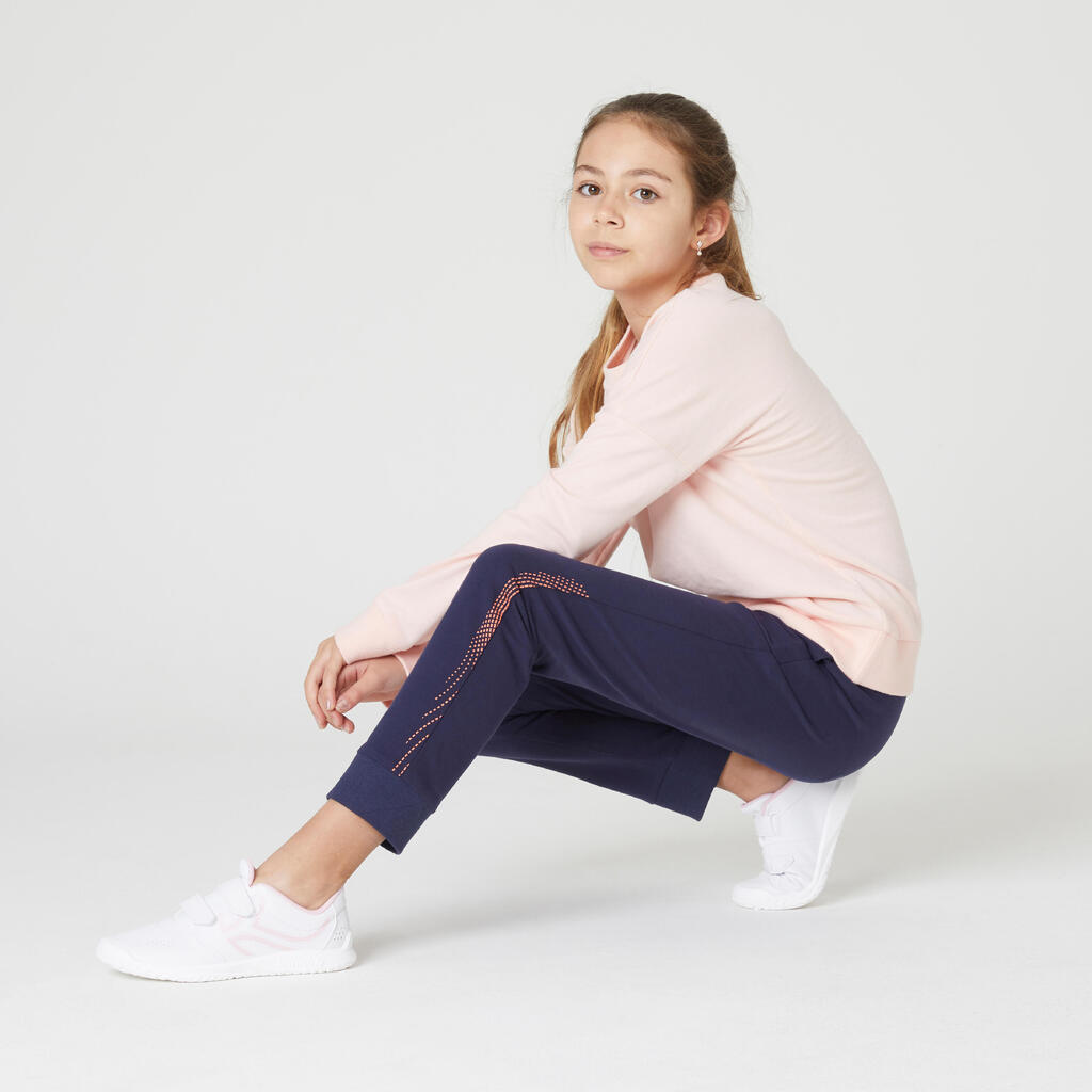 Pantalon de jogging french terry droit coton enfant fille - 100 marine