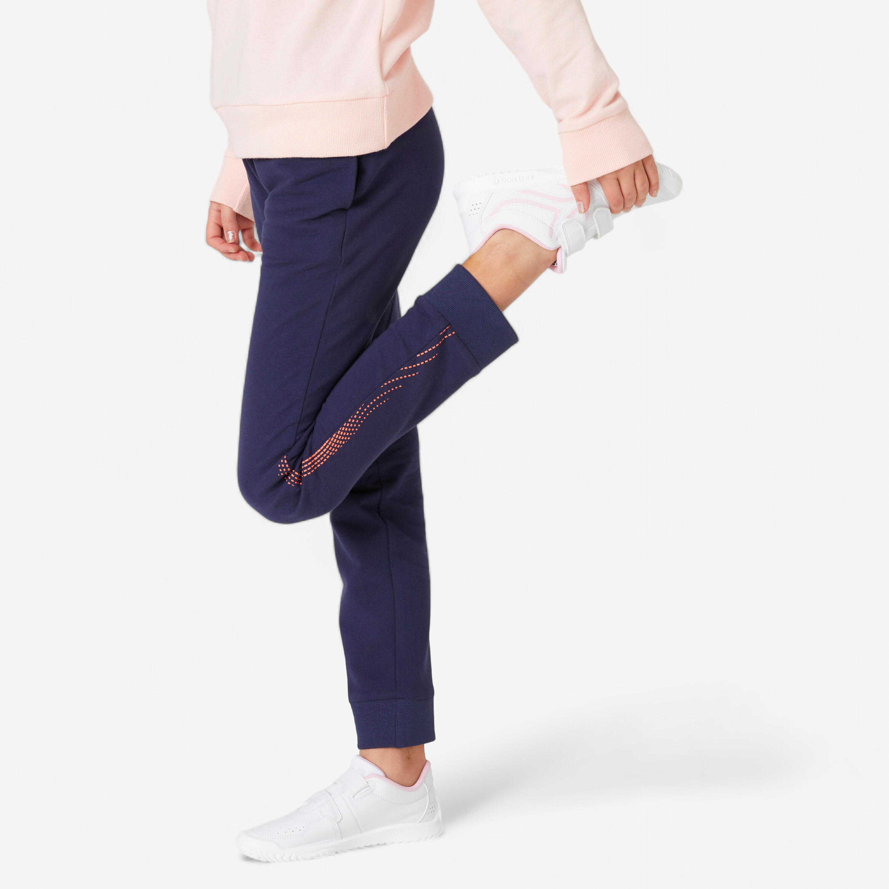 DOMYOS Girls' Cotton French Terry Straight-Leg Jogging Bottoms 100 - Navy