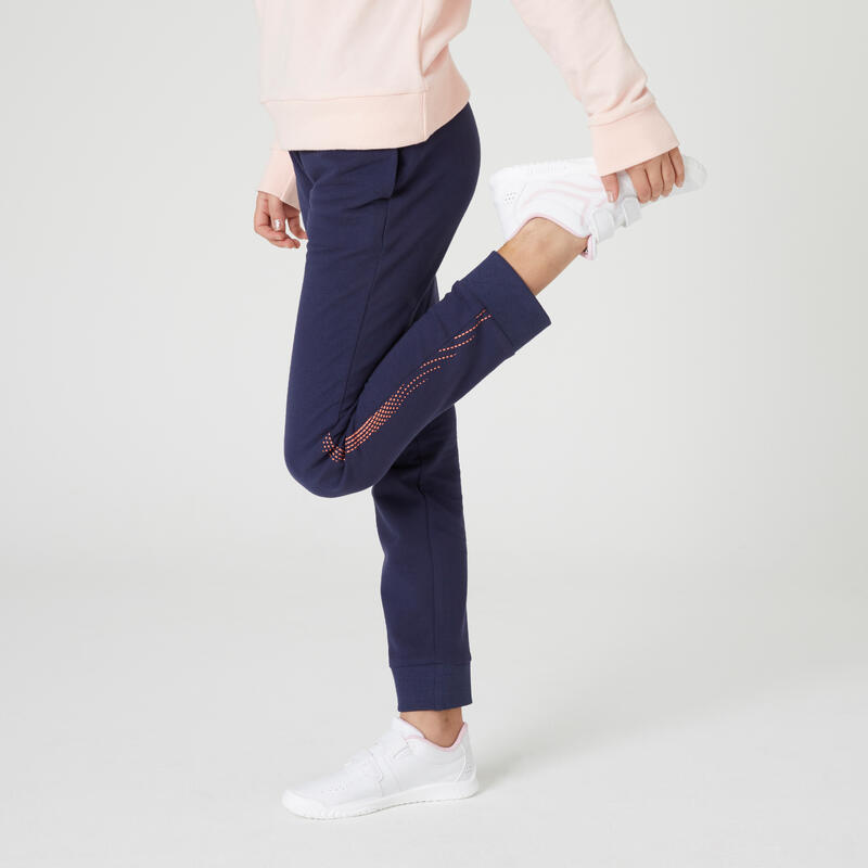 Pantalon de jogging french terry droit coton enfant fille - 100 marine