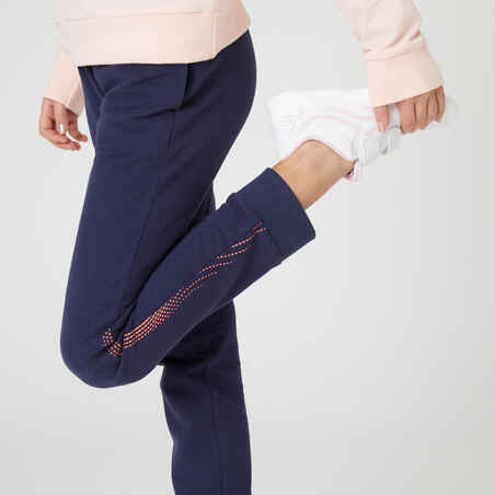 Girls' Cotton French Terry Straight-Leg Jogging Bottoms 100 - Navy