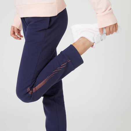 Pantalon de jogging french terry droit coton enfant fille - 100 marine