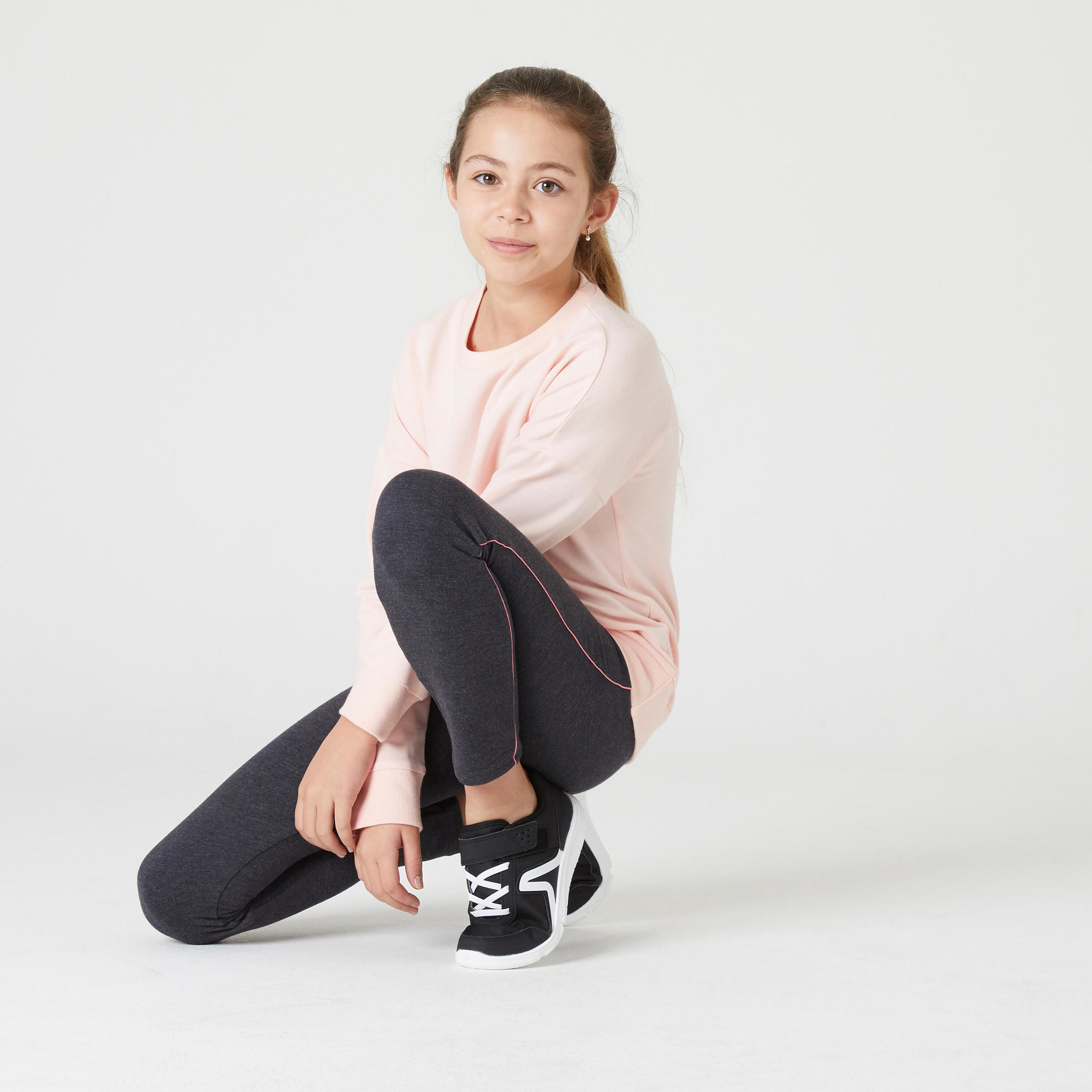 Girls' Warm French Terry Cotton Leggings Basic - Dark Grey Marl 5/6