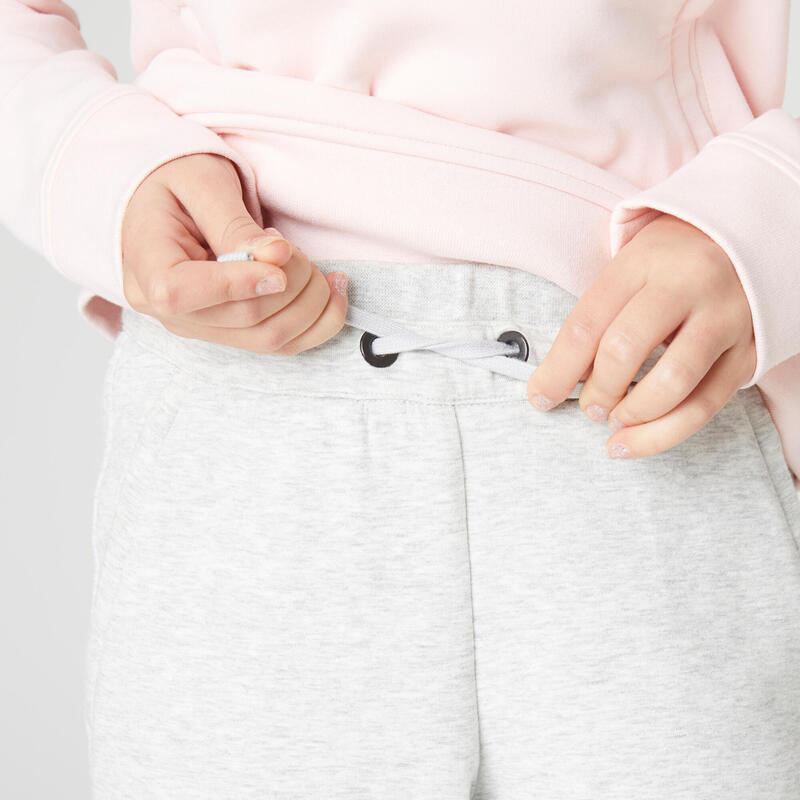 Pantaloni bambina ginnastica 900 misto cotone grigio chiaro melange