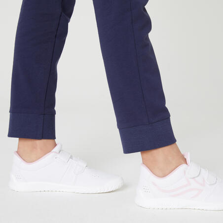 Брюки беговые прямые из хлопчатобумажного футера для девочек темно-синие 100