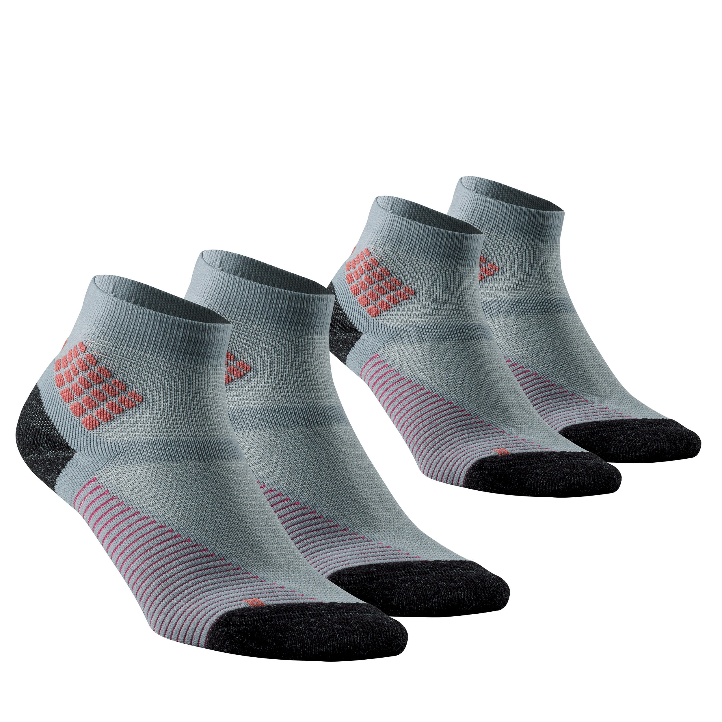 QUECHUA Hiking socks - MH500 Mid x2 pairs Grey Pink