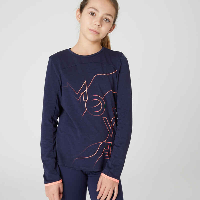 Langarmshirt atmungsaktiv Mädchen blau/koralle Langarmshirt atmungsaktiv Mädchen blau/koralle