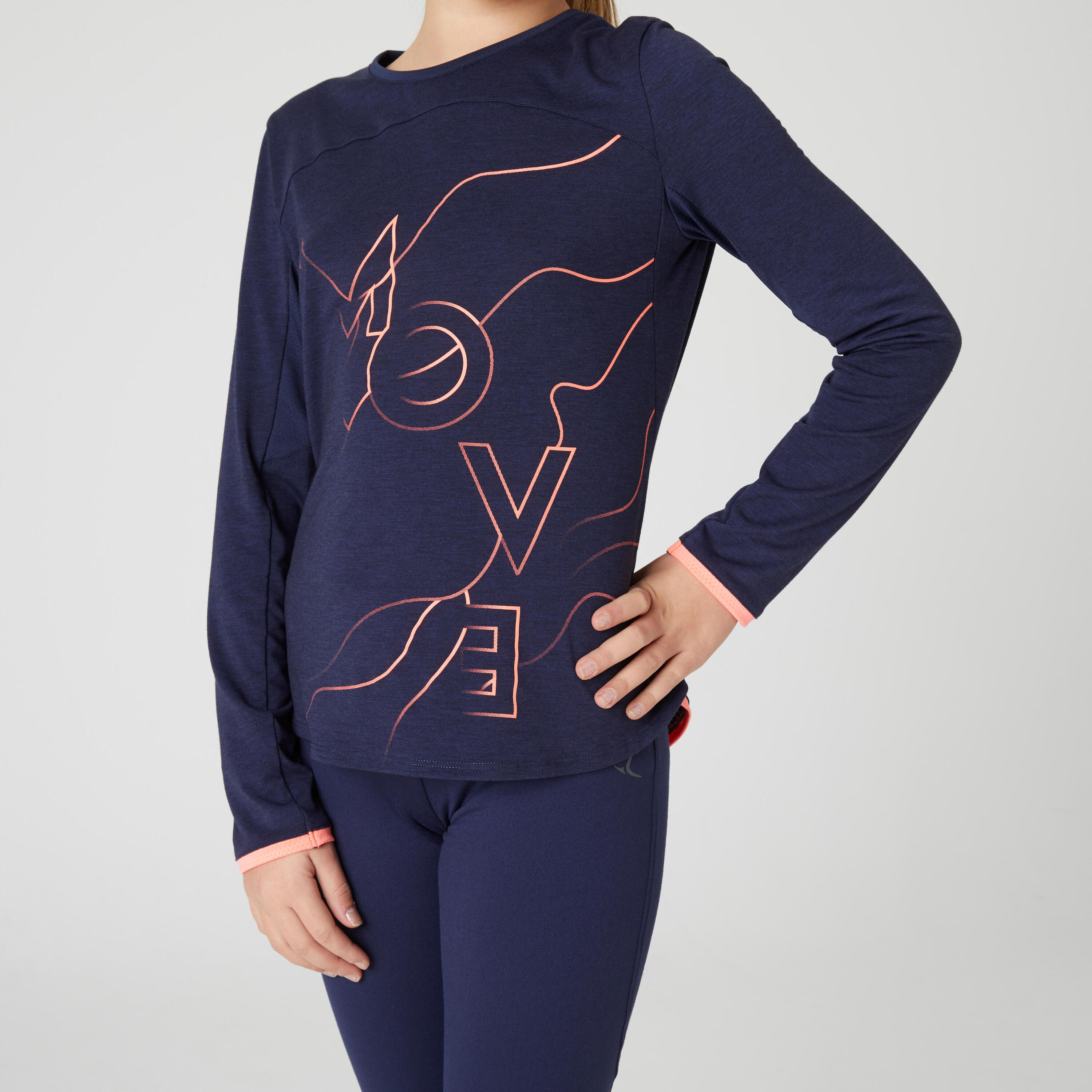 Camiseta manga larga transpirable azul marino coral niños  2/5