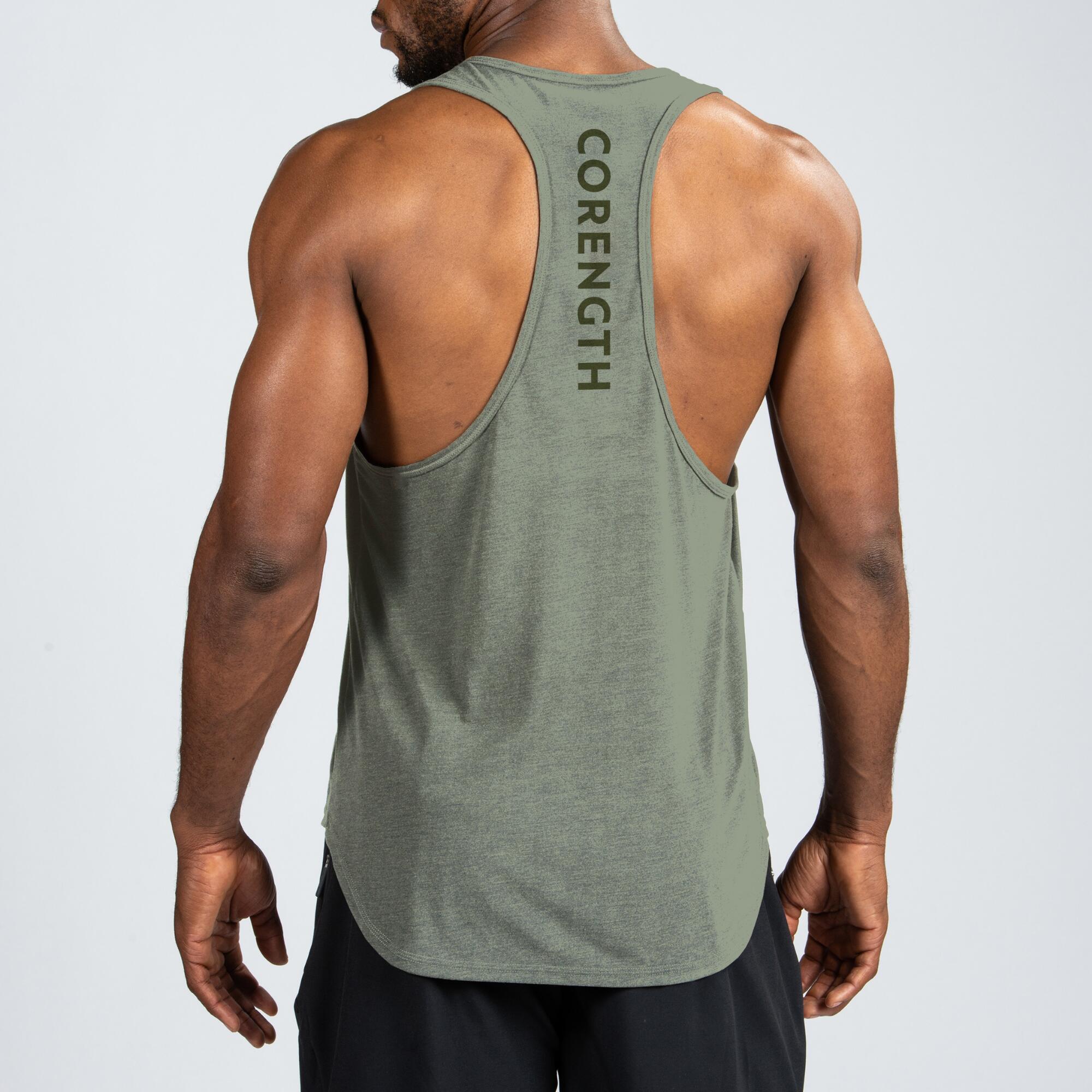 Debardeur stringer de musculation performance respirant homme kaki clair Decathlon