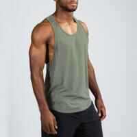 Camiseta Sin Mangas Stringer Musculación Hombre Caqui Claro Transpirable