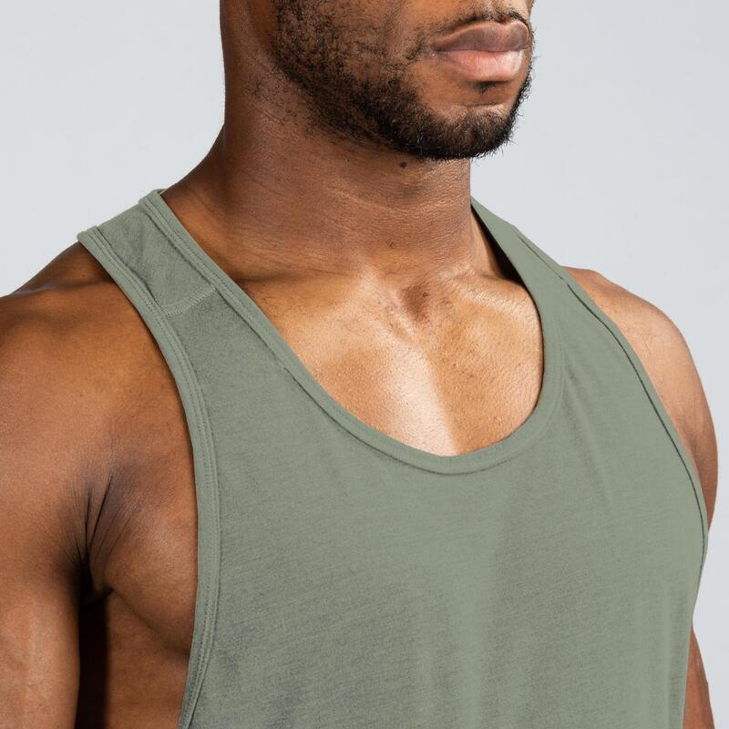 Ademende stringer tank top voor krachttraining heren lichtkaki