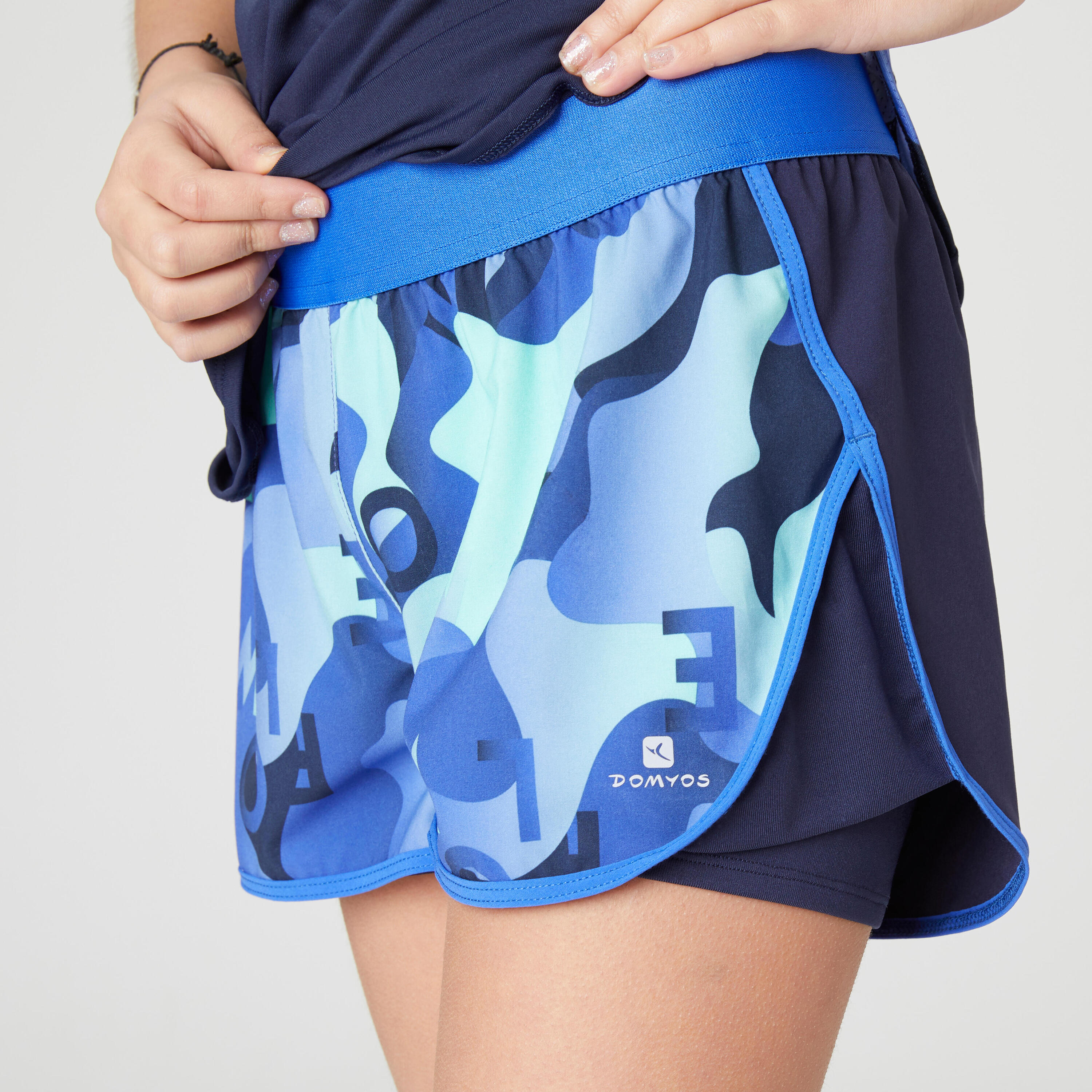 DOMYOS Girls' 2-in-1 Shorts - Blue/Print