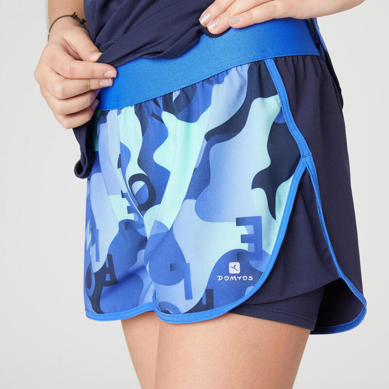 Shorts 2-in-1 W500 Kinder blau mit Print