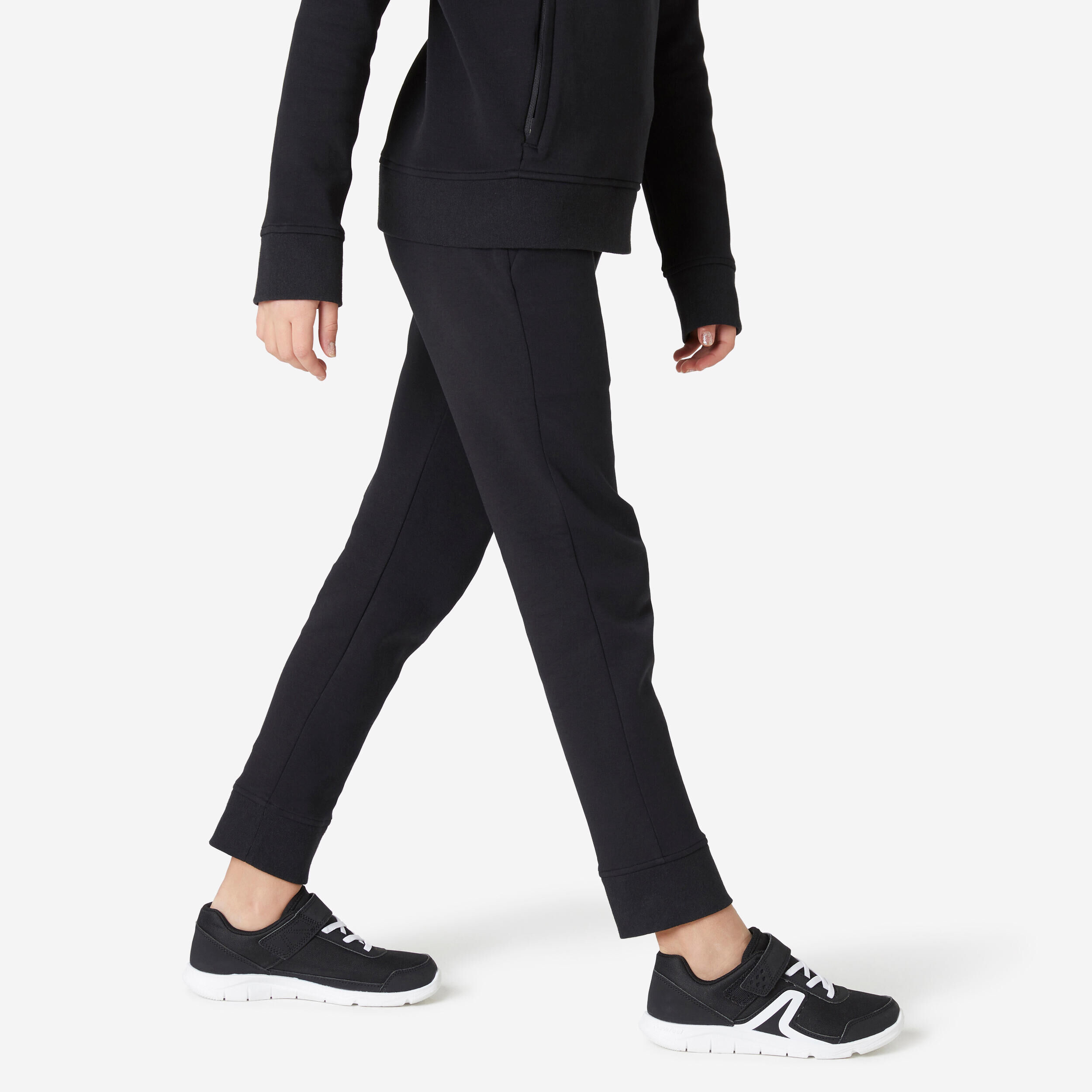 DOMYOS Kids' Breathable Cotton Jogging Bottoms 900 - Black