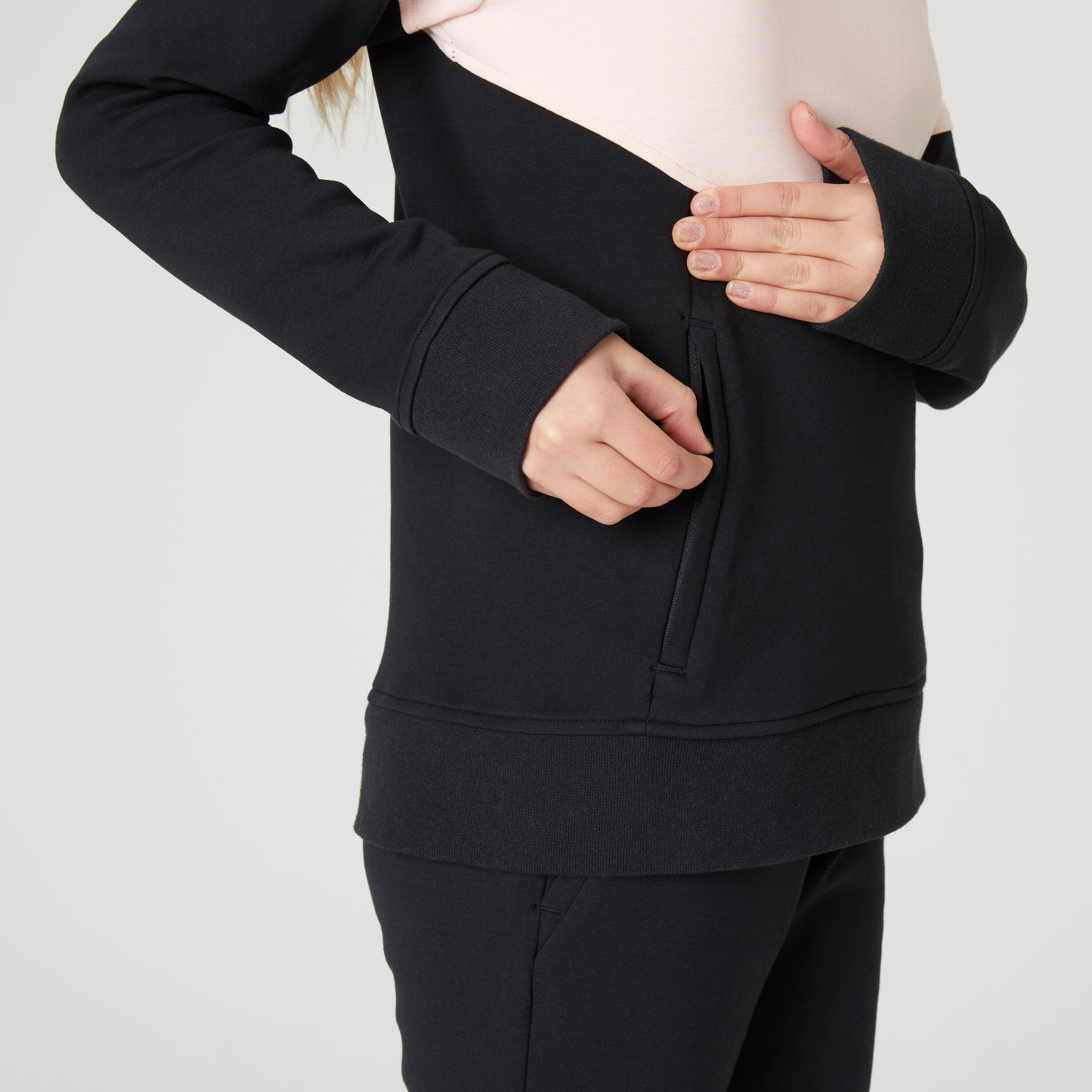 Sudadera con capucha niños algodón transpirable - 500 rosa y negro  2/10
