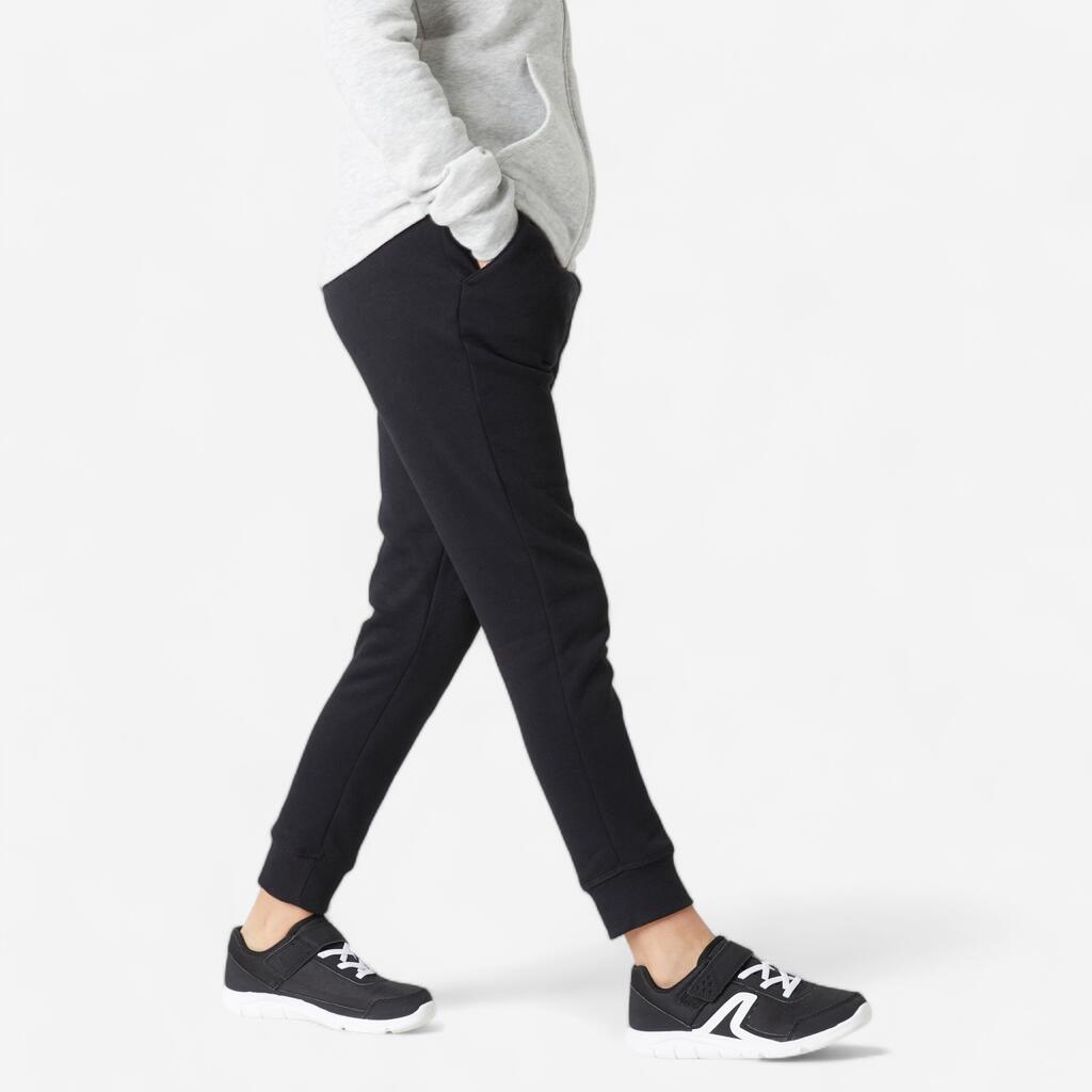 Girls' Warm Brushed Jersey Jogging Bottoms 500 - Black