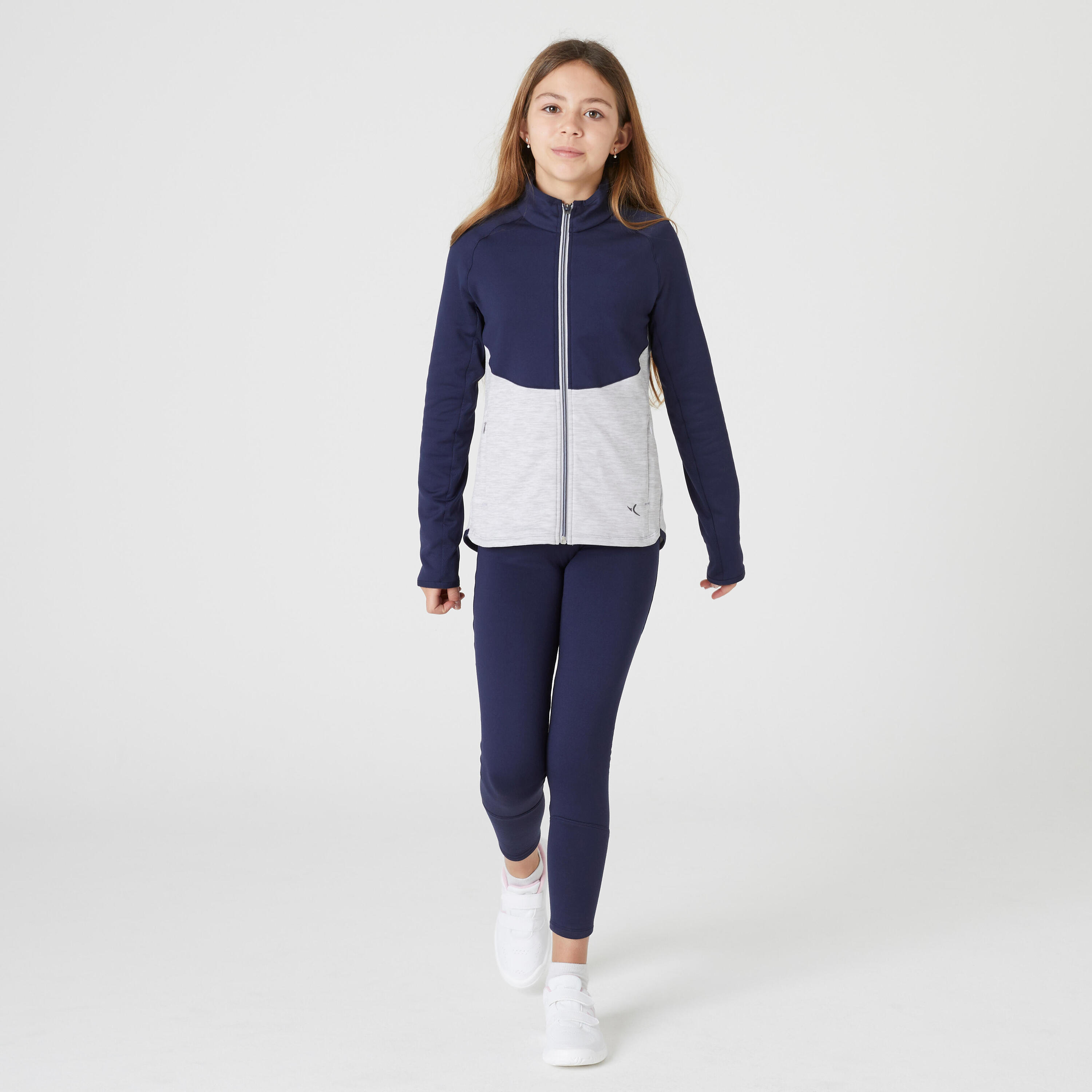 DOMYOS Kids' Breathable Tracksuit S500 - Navy/Light Grey