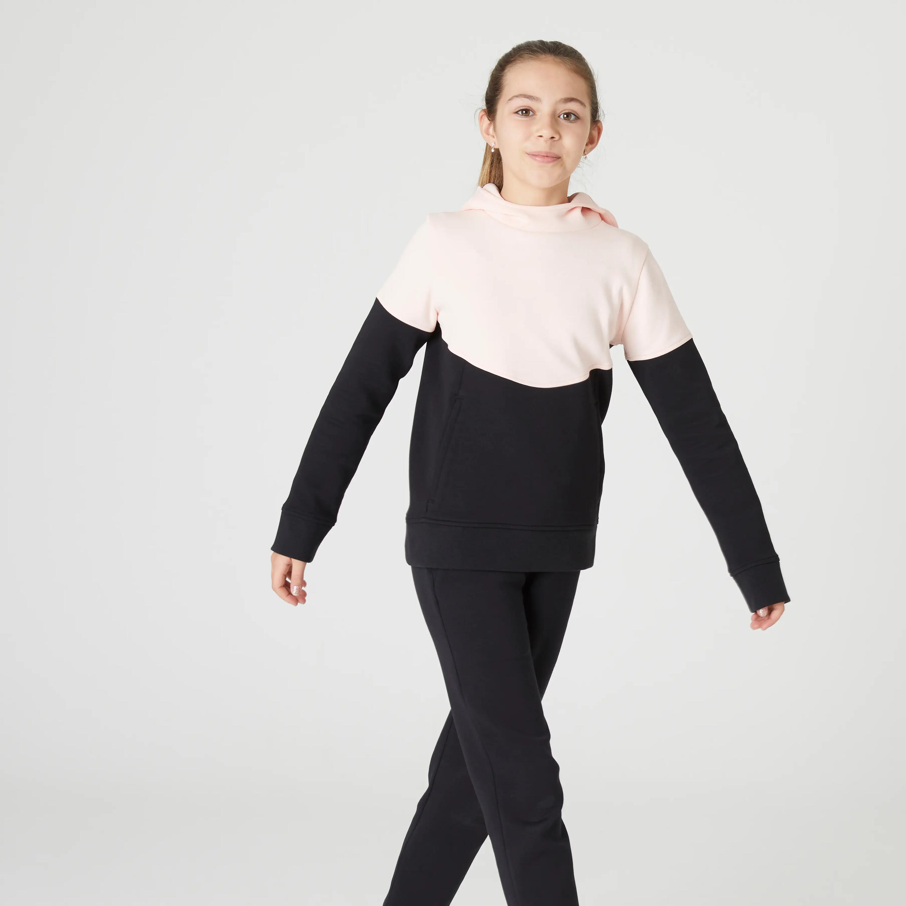 Hoodie de fitness con bolsillos con cremallera para Niña Domyos 500 rosado/negro 2/11