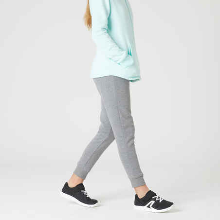 Girls' Warm Jogging Bottoms 500 - Mid Grey Marl