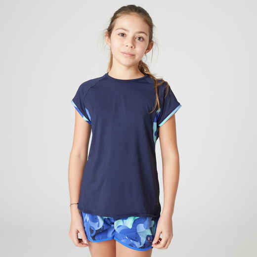 
      Girls' Breathable Synthetic T-Shirt - Navy Blue
  