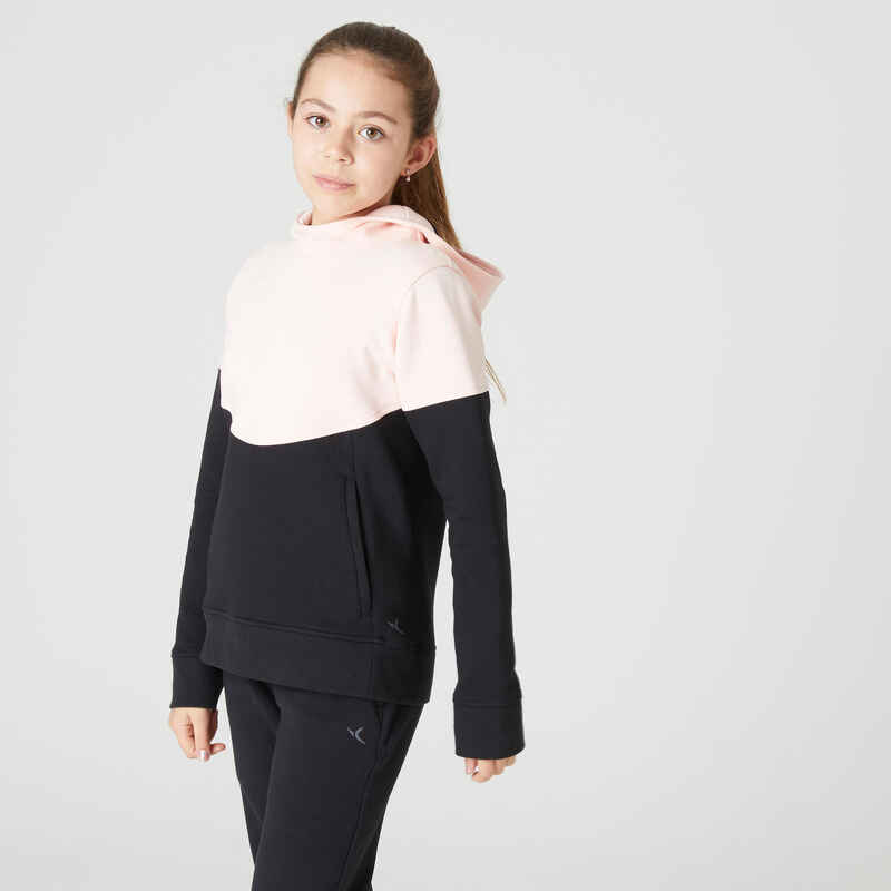 Sudadera con capucha niños algodón transpirable - 500 rosa y negro 