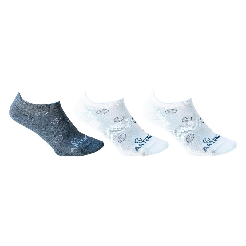 CHAUSSETTES DE SPORT BASSES ARTENGO RS 160 GRIS BLANC BALLES LOT DE 3