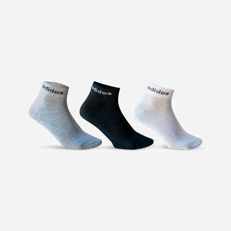Plonos vidutinio ilgio sportinės kojinės, 3 vienetai, juoda / balta / pilka