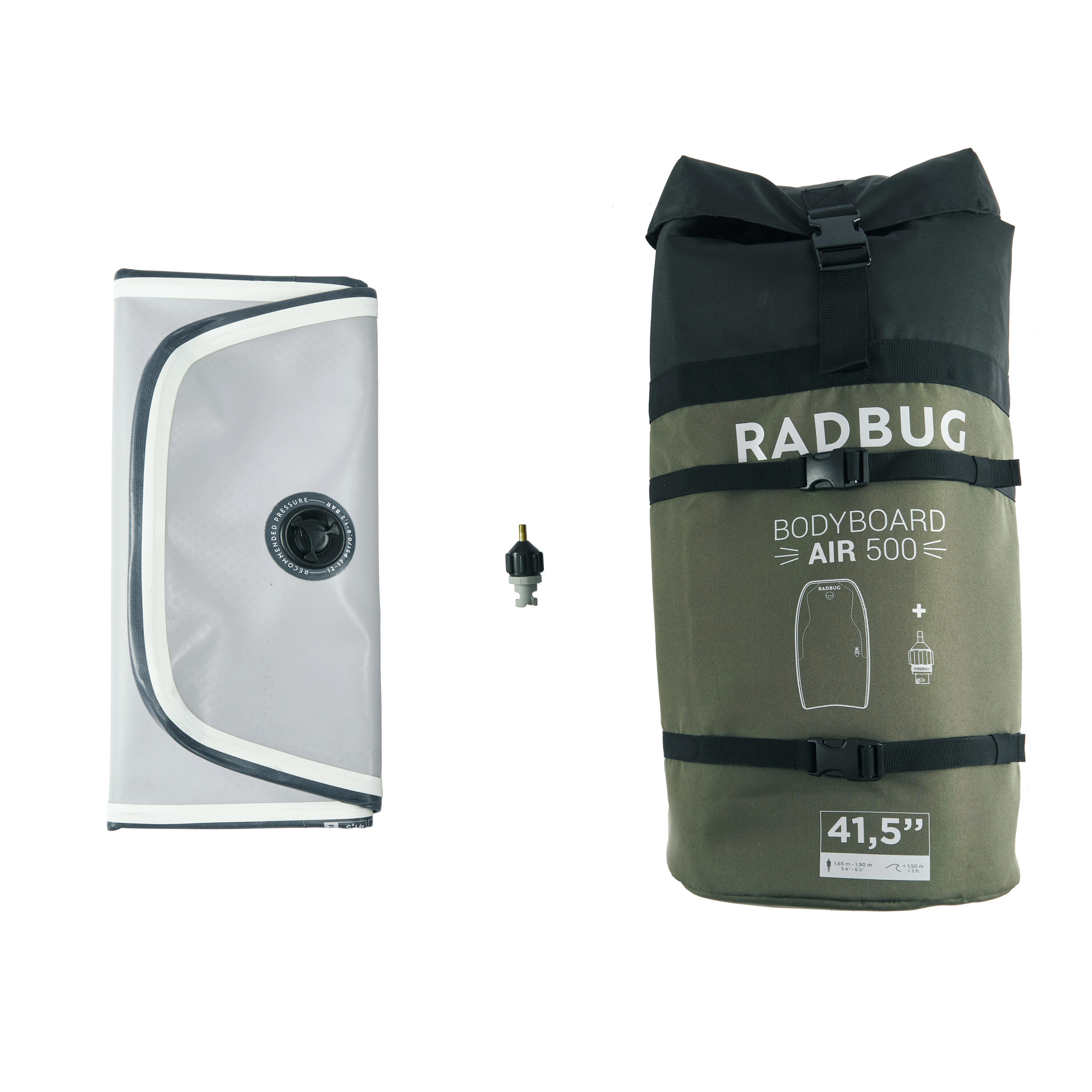Placă Bodyboard gonflabilă AIR 500 Kaki+ rucsac depozitare 7/15