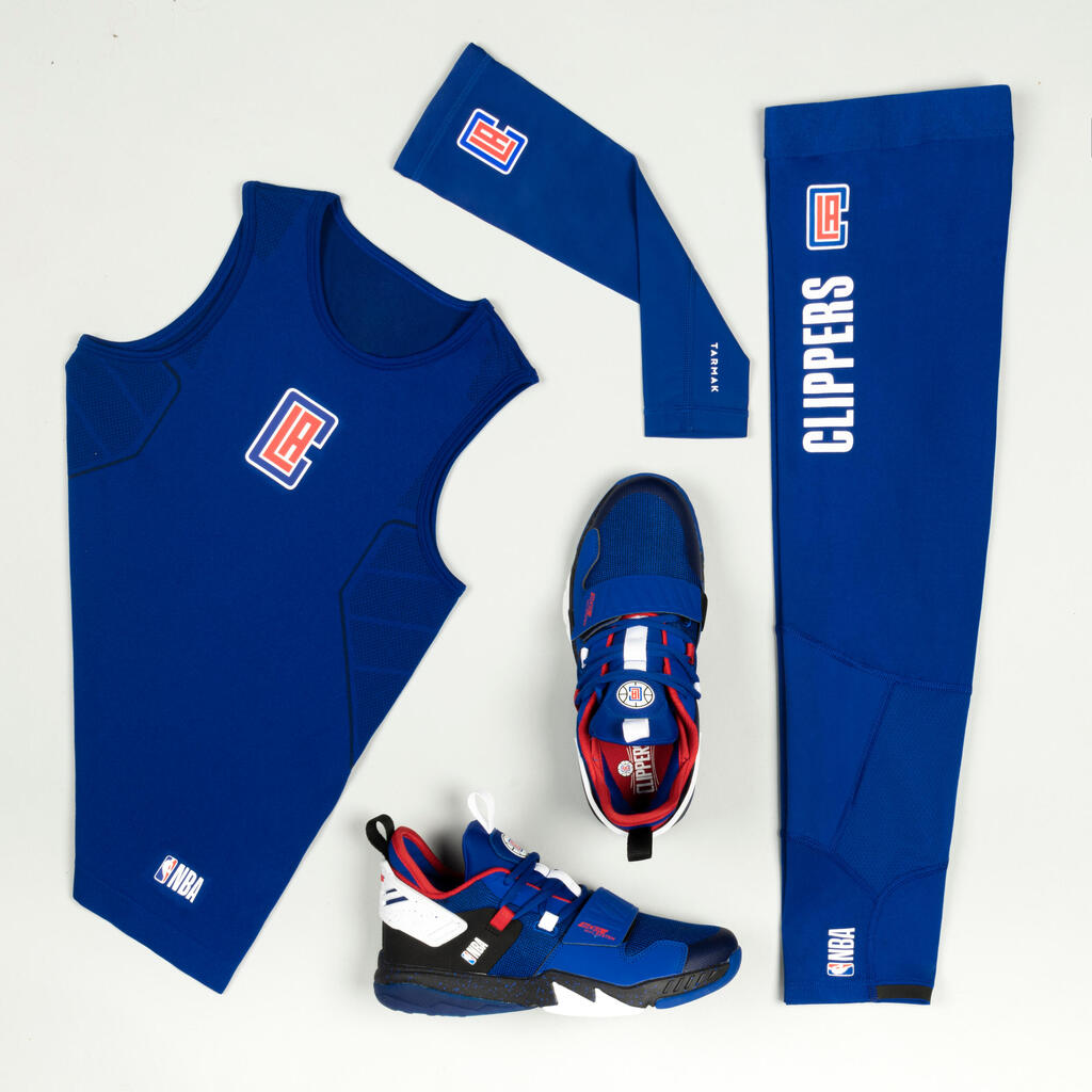 Kids' Slim Fit Basketball Base Layer Top UT500 - Blue/NBA Los Angeles Clippers