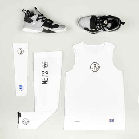 Kids' Slim Fit Basketball Base Layer Jersey UT500 - White/NBA Brooklyn Nets