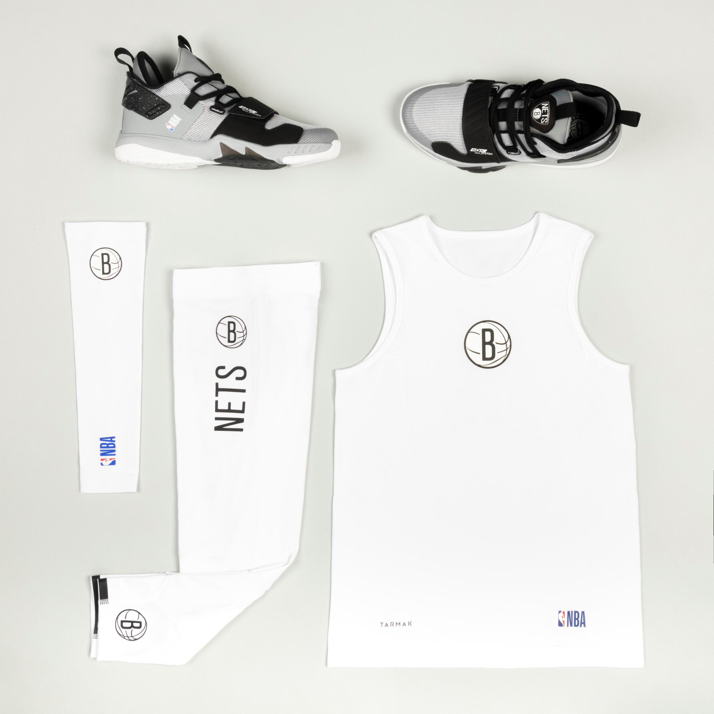 Kids' Slim Fit Basketball Base Layer Jersey UT500 - White/NBA Brooklyn Nets 9/9