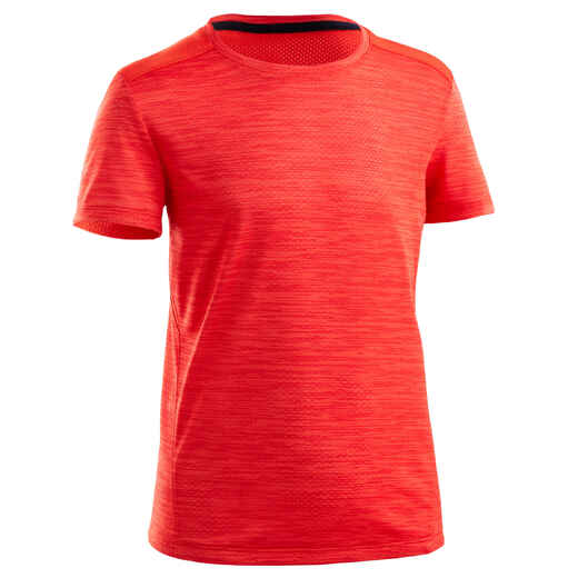 
      Boys' Breathable Synthetic Short-Sleeved Gym T-Shirt S500 - Red
  