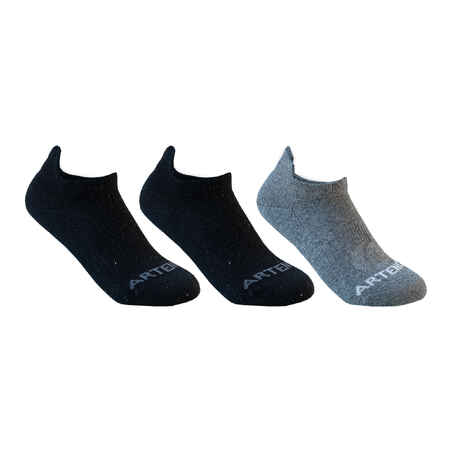 Kids' Low-Cut Tennis Socks Tri-Pack RS 160 - Black/Black/Grey