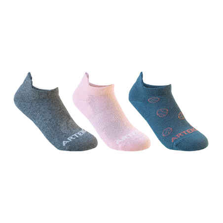 CHAUSSETTES DE SPORT ENFANT BASSES ARTENGO RS 160 GRIS ROSE TURQUOISE LOT DE 3