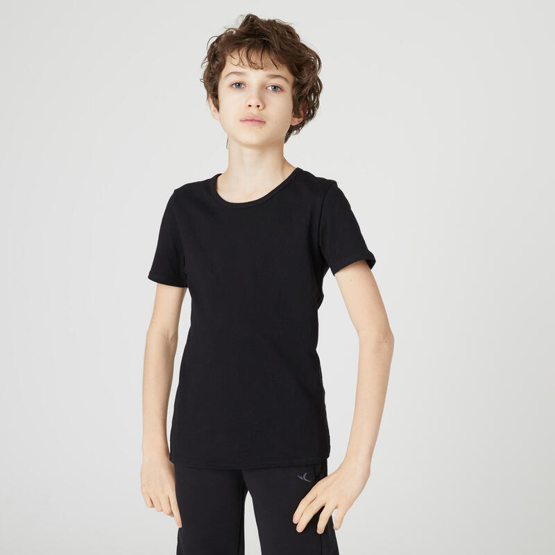 T-shirt bambino ginnastica 100 cotone nera