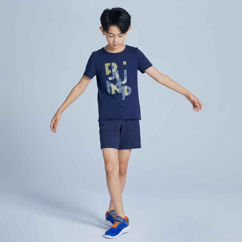 T-Shirt Basic 100 Gym Kinder marineblau mit Print T-Shirt Basic 100 Gym Kinder marineblau mit Print