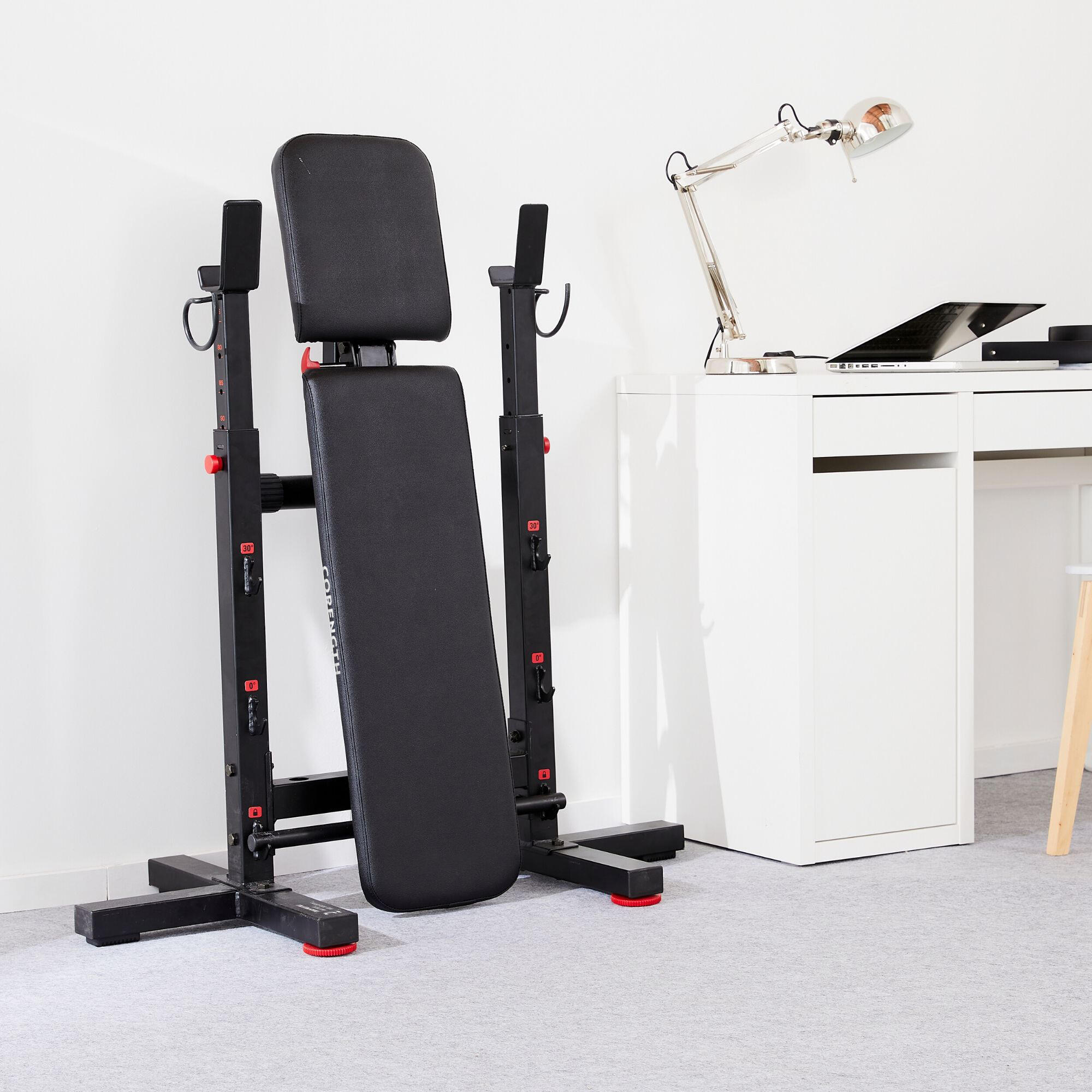 Tiltable and foldable weight bench with adjustable pegs CORENGTH