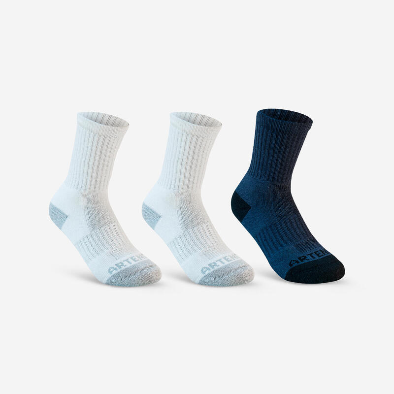 Calcetines altos de tenis Niños Pack de 3 Artengo RS 500 blanco azul marino